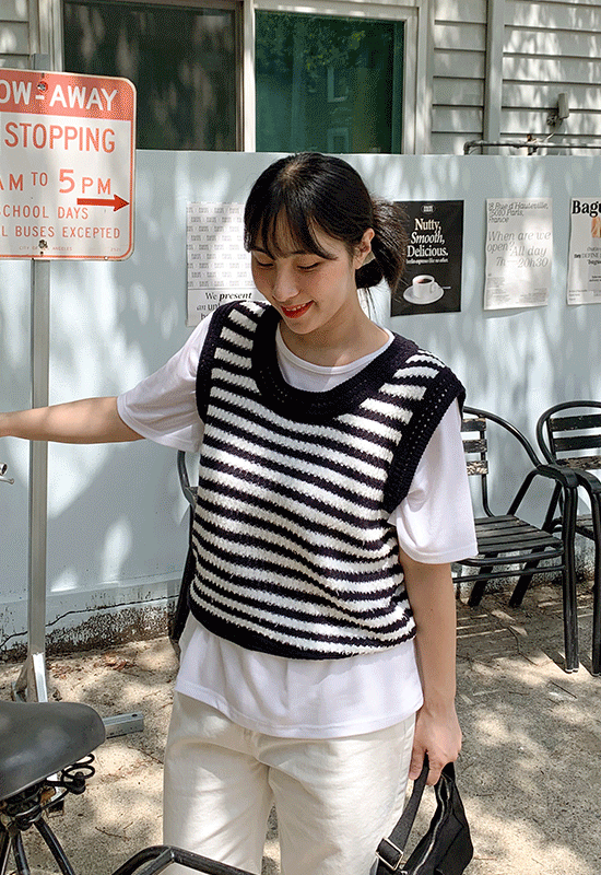 미코 stripe knit vest (3color)
